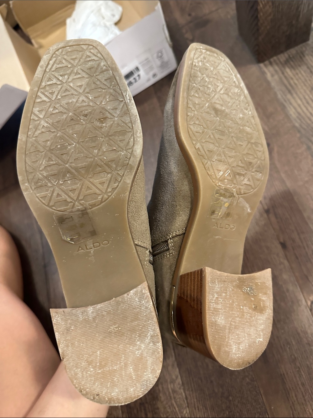 Aldo Serrafina Suede Leather Ankle Bootie with Buckle Strap - Taupe - Picture 12 of 13